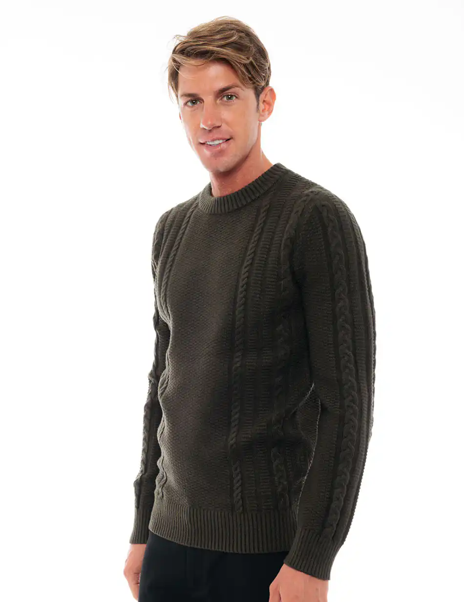 Biston fashion ανδρική πλεκτή μπλούζα με στρογγυλό λαιμό 48-206-050 KHAKI