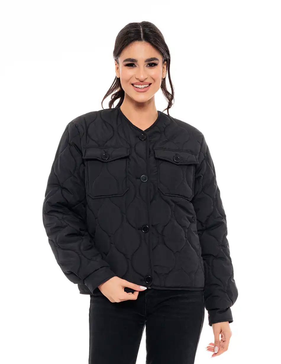 Biston fashion γυναικείο μπουφάν χωρίς γιακά 49-101-001 BLACK