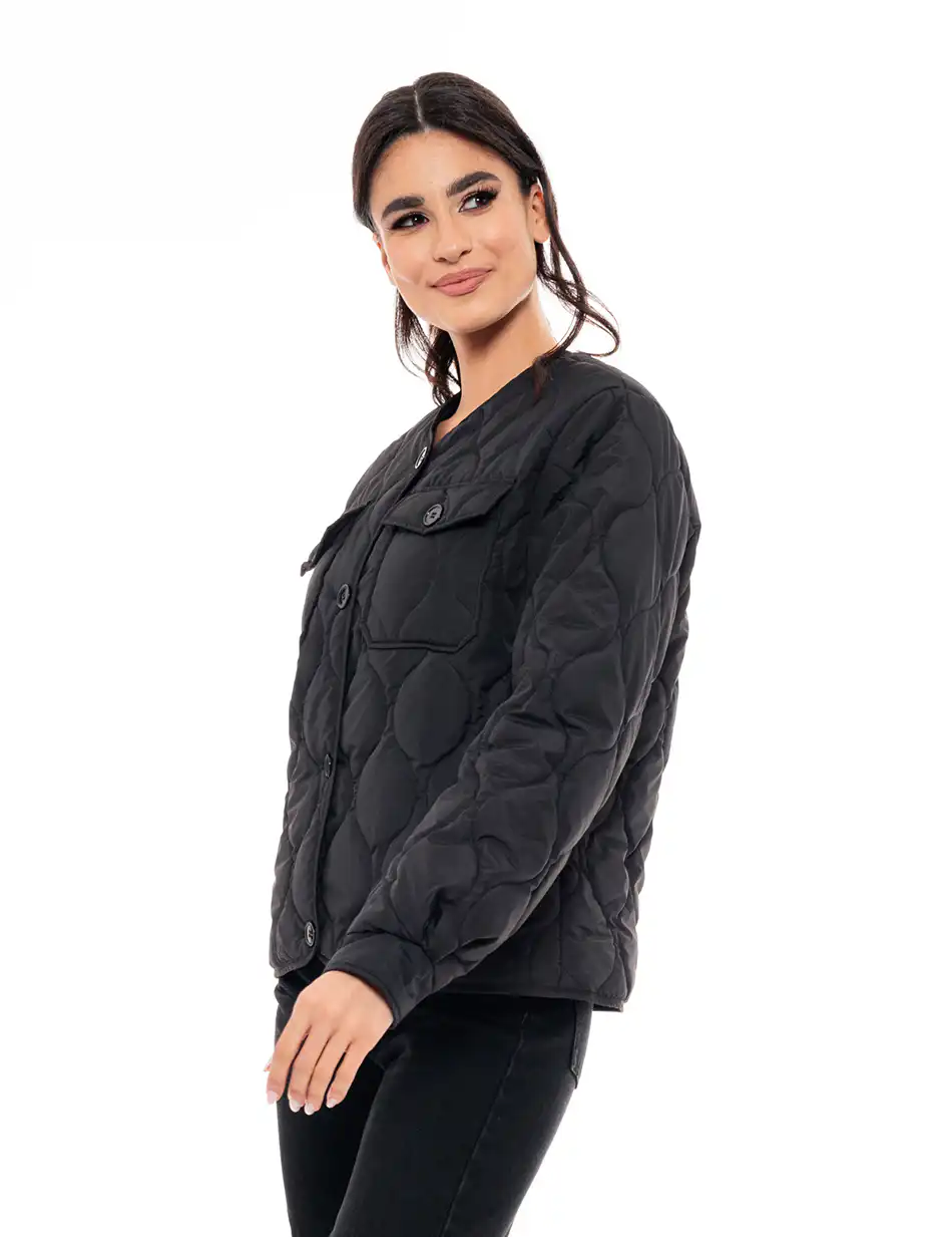 Biston fashion γυναικείο μπουφάν χωρίς γιακά 49-101-001 BLACK