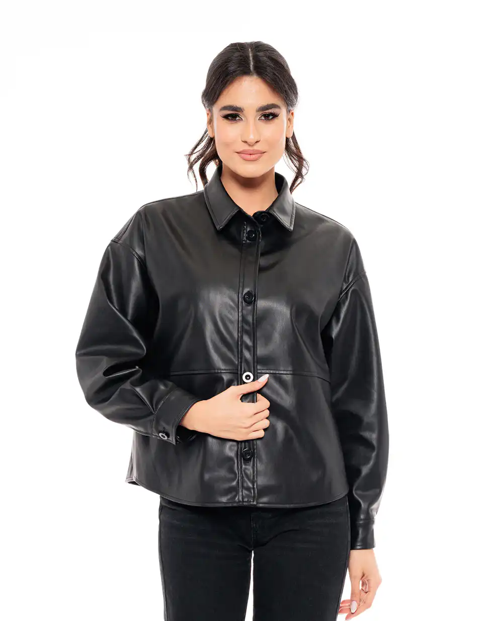 Splendid fashion γυναικείο πανωφόρι από δερματίνη 49-101-008 BLACK