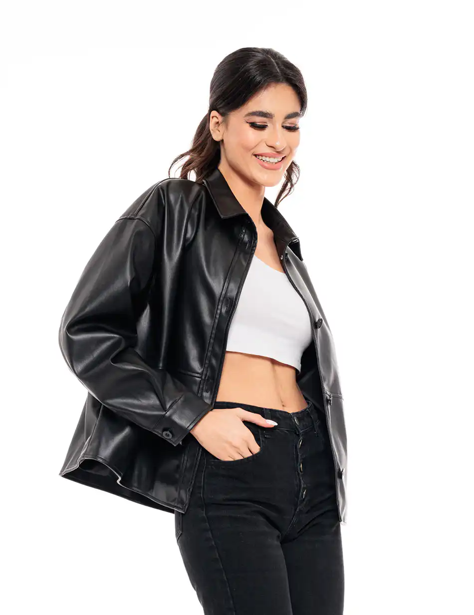 Splendid fashion γυναικείο πανωφόρι από δερματίνη 49-101-008 BLACK