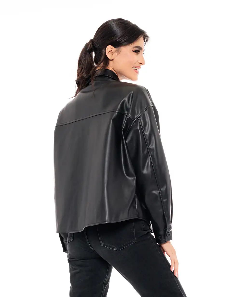 Splendid fashion γυναικείο πανωφόρι από δερματίνη 49-101-008 BLACK