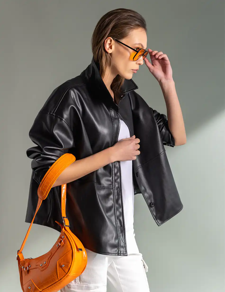 Splendid fashion γυναικείο πανωφόρι από δερματίνη 49-101-008 BLACK