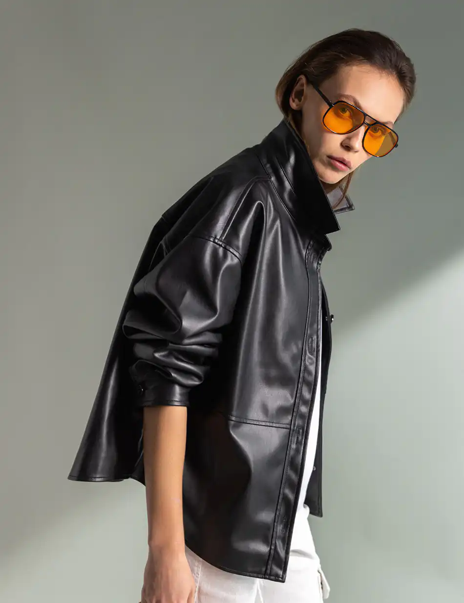 Splendid fashion γυναικείο πανωφόρι από δερματίνη 49-101-008 BLACK