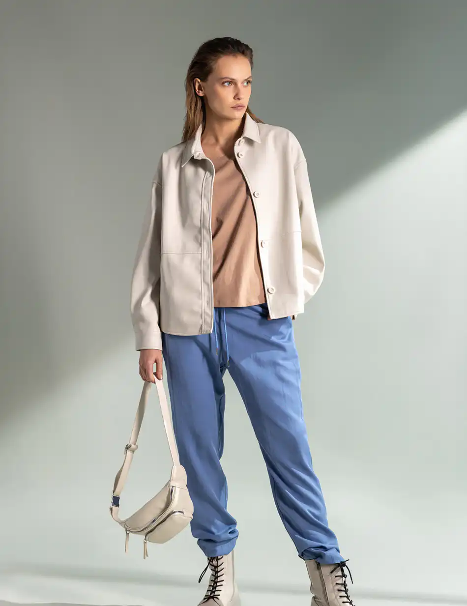 Splendid fashion γυναικείο πανωφόρι από δερματίνη 49-101-008 SAND