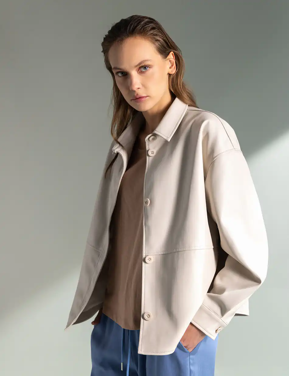 Splendid fashion γυναικείο πανωφόρι από δερματίνη 49-101-008 SAND