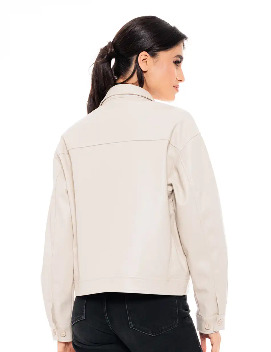 Biston fashion γυναικείο πανωφόρι από συνθετική δερματίνη 49-101-009 SAND