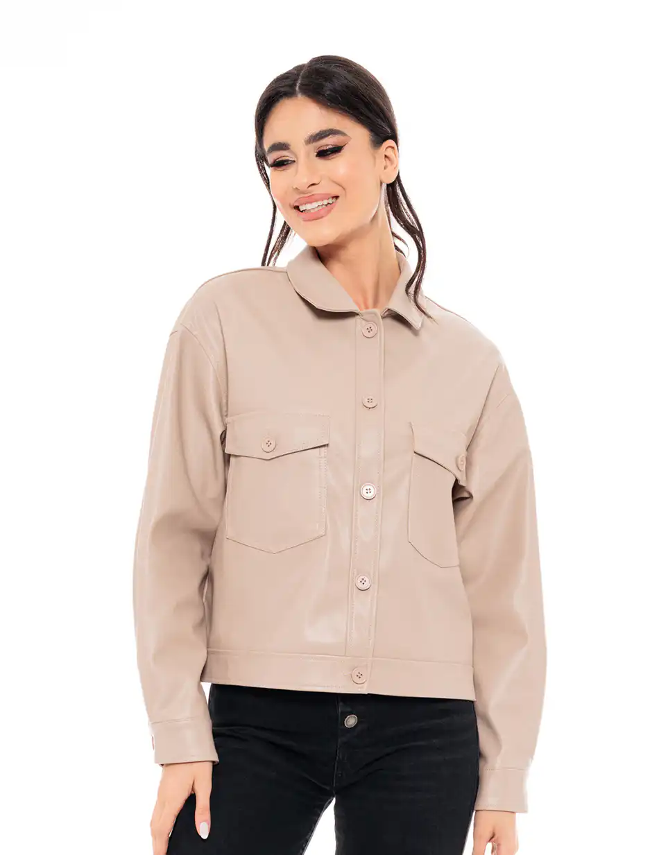 Biston fashion γυναικείο πανωφόρι από συνθετική δερματίνη 49-101-009 BEIGE