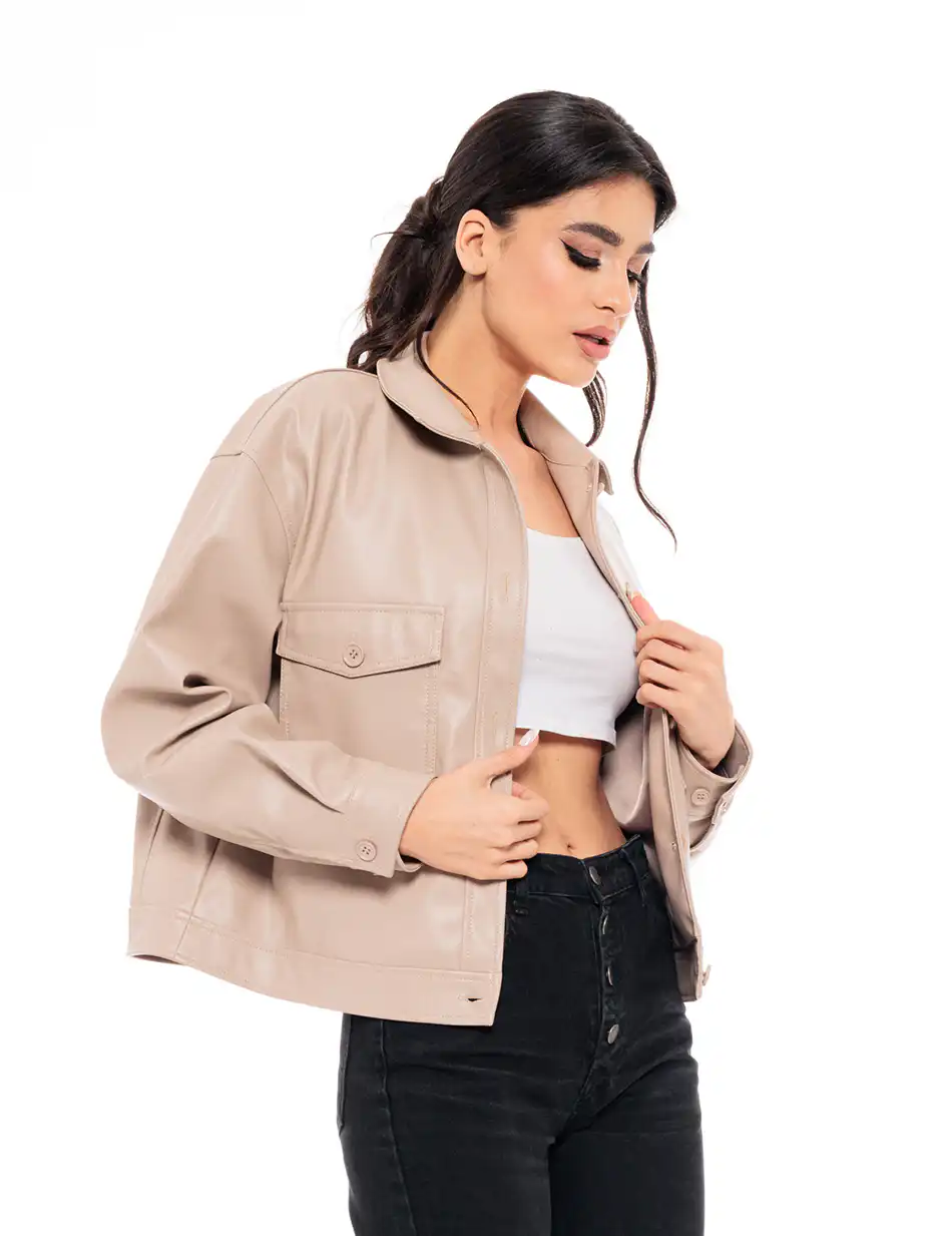 Biston fashion γυναικείο πανωφόρι από συνθετική δερματίνη 49-101-009 BEIGE