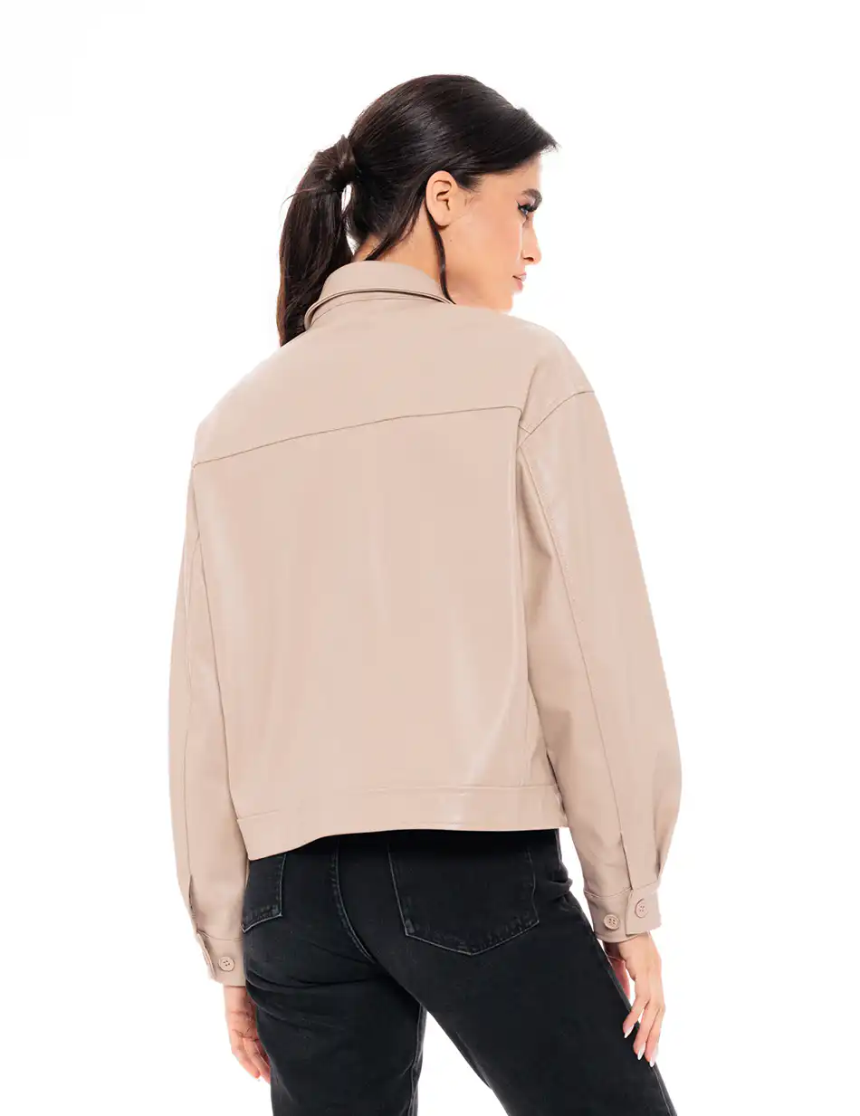 Biston fashion γυναικείο πανωφόρι από συνθετική δερματίνη 49-101-009 BEIGE