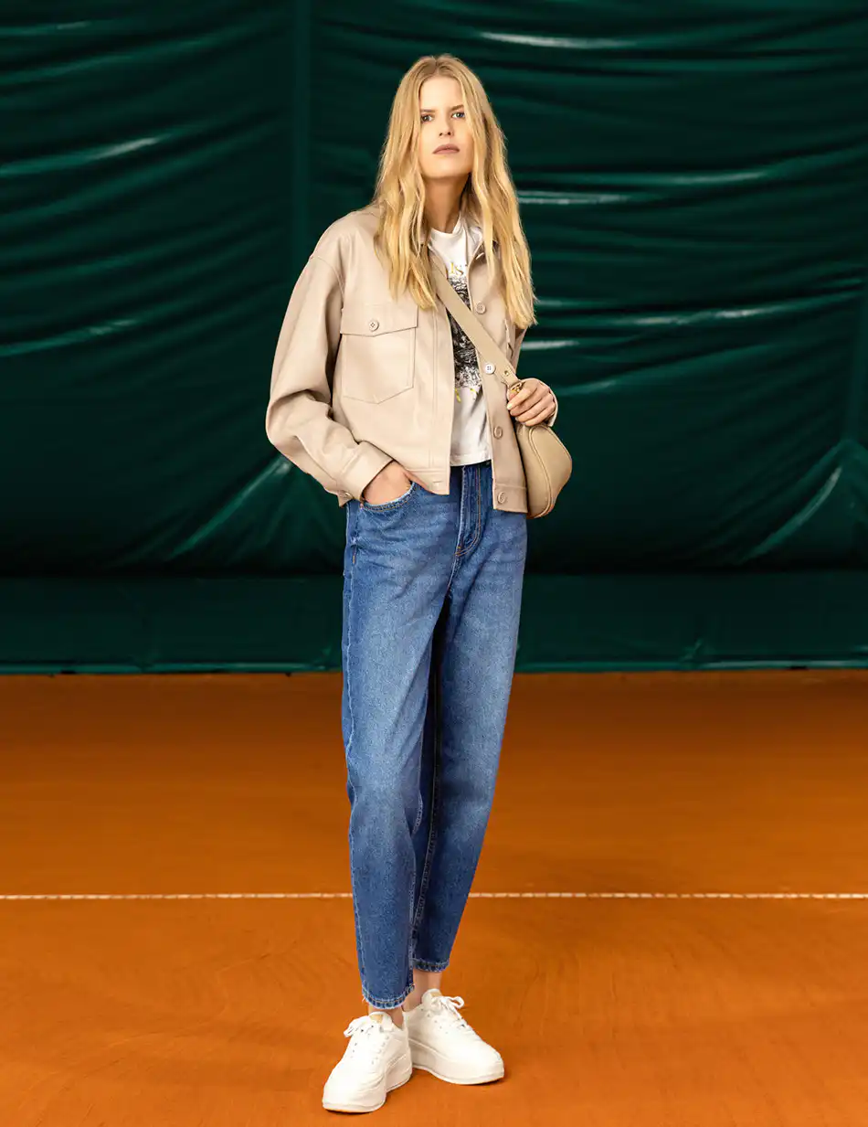 Biston fashion γυναικείο πανωφόρι από συνθετική δερματίνη 49-101-009 BEIGE