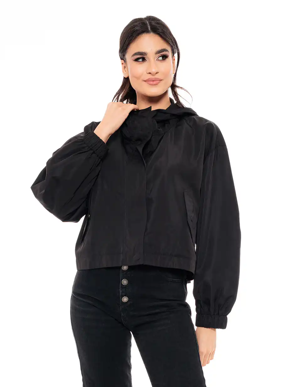 Biston fashion γυναικείο πανωφόρι με κουκούλα 49-101-017 BLACK