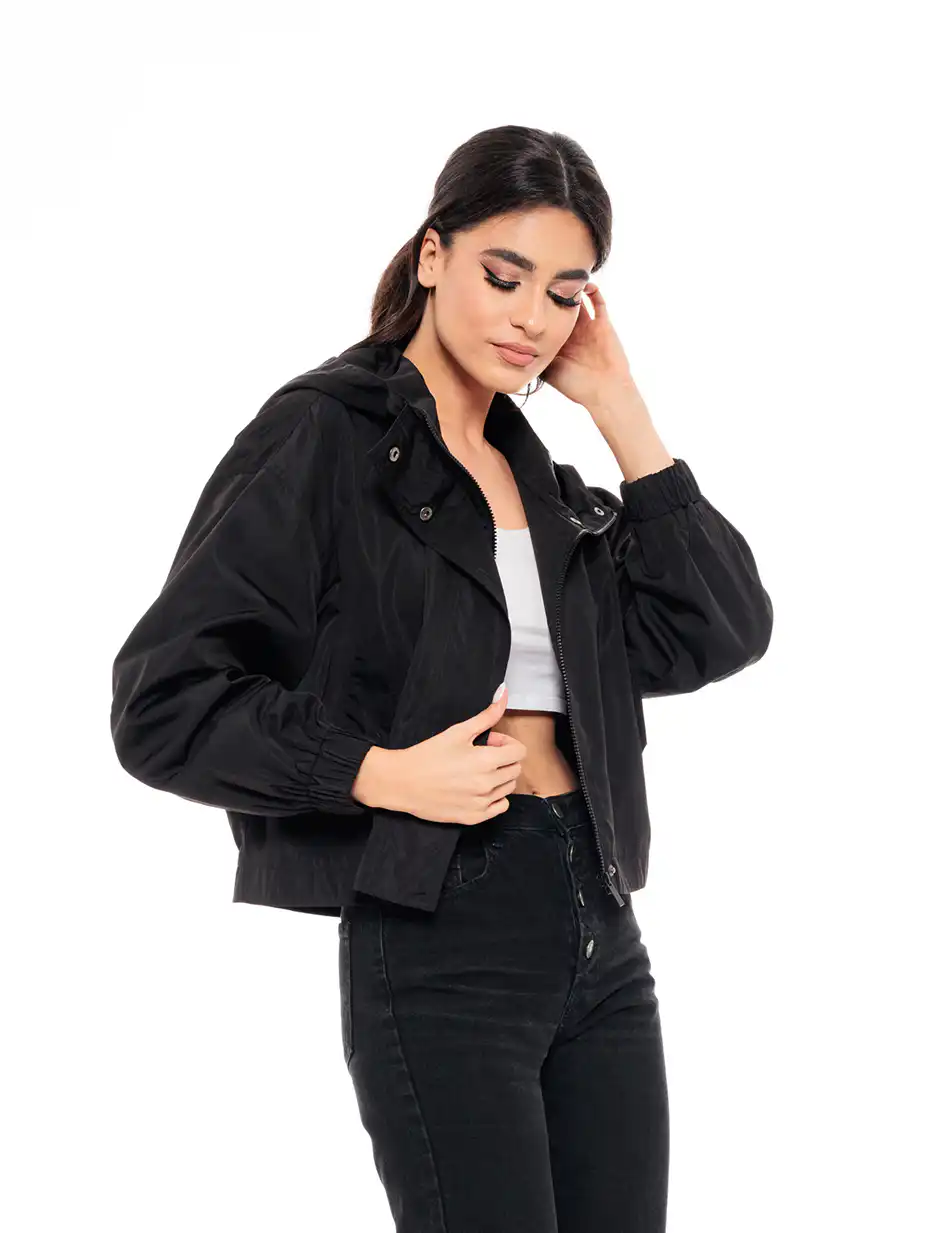 Biston fashion γυναικείο πανωφόρι με κουκούλα 49-101-017 BLACK