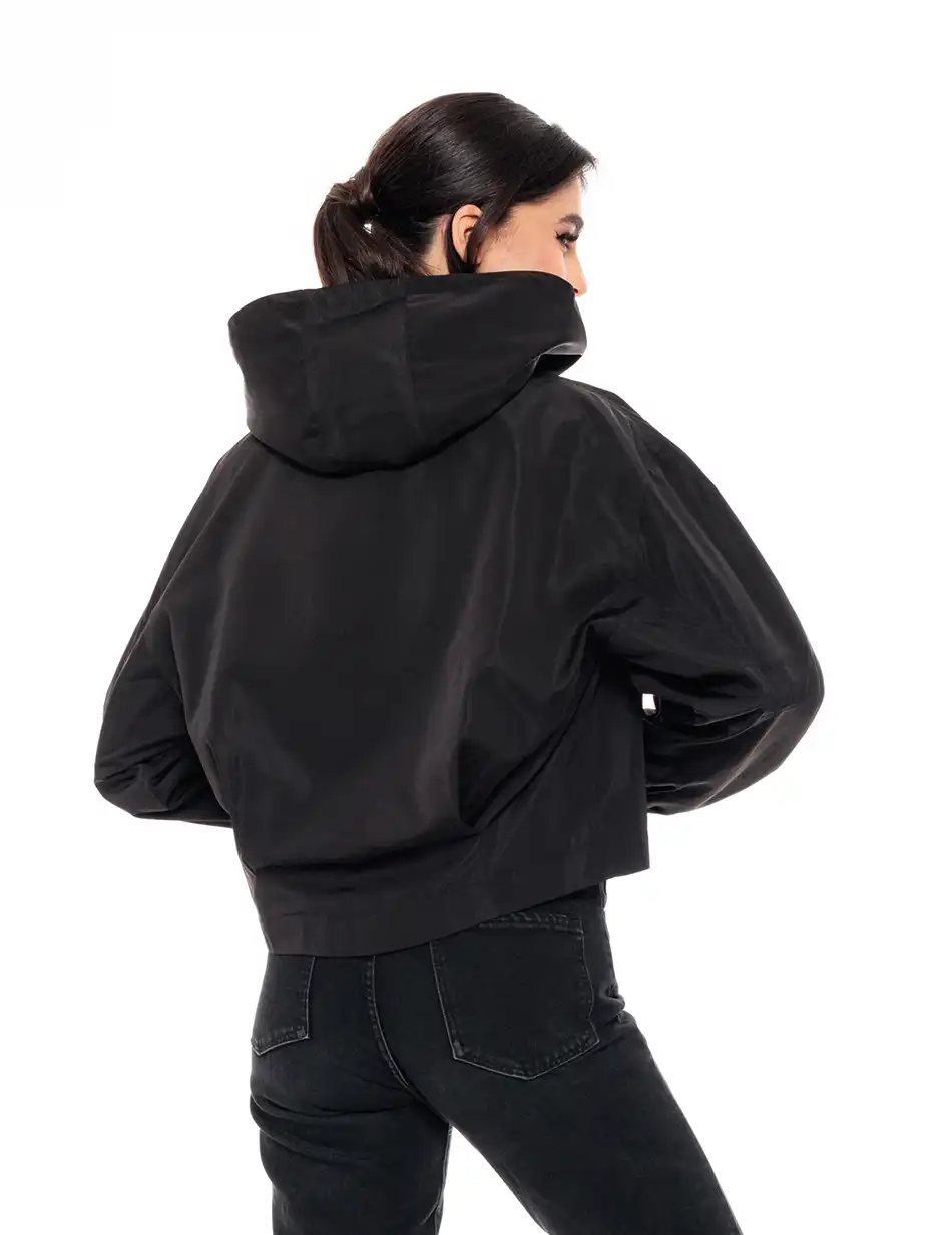 Biston fashion γυναικείο πανωφόρι με κουκούλα 49-101-017 BLACK