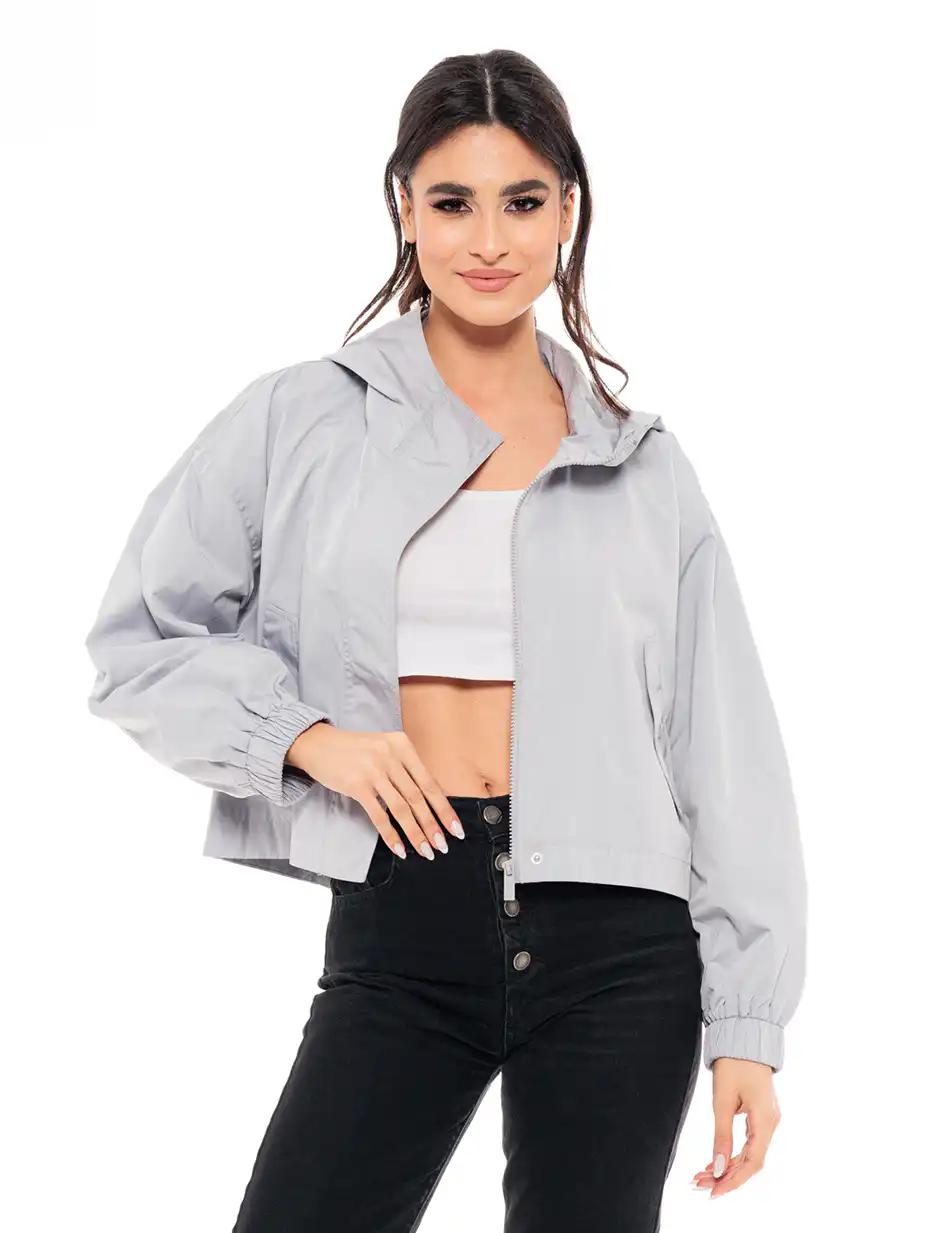 Biston fashion γυναικείο πανωφόρι με κουκούλα 49-101-017 LT GREY