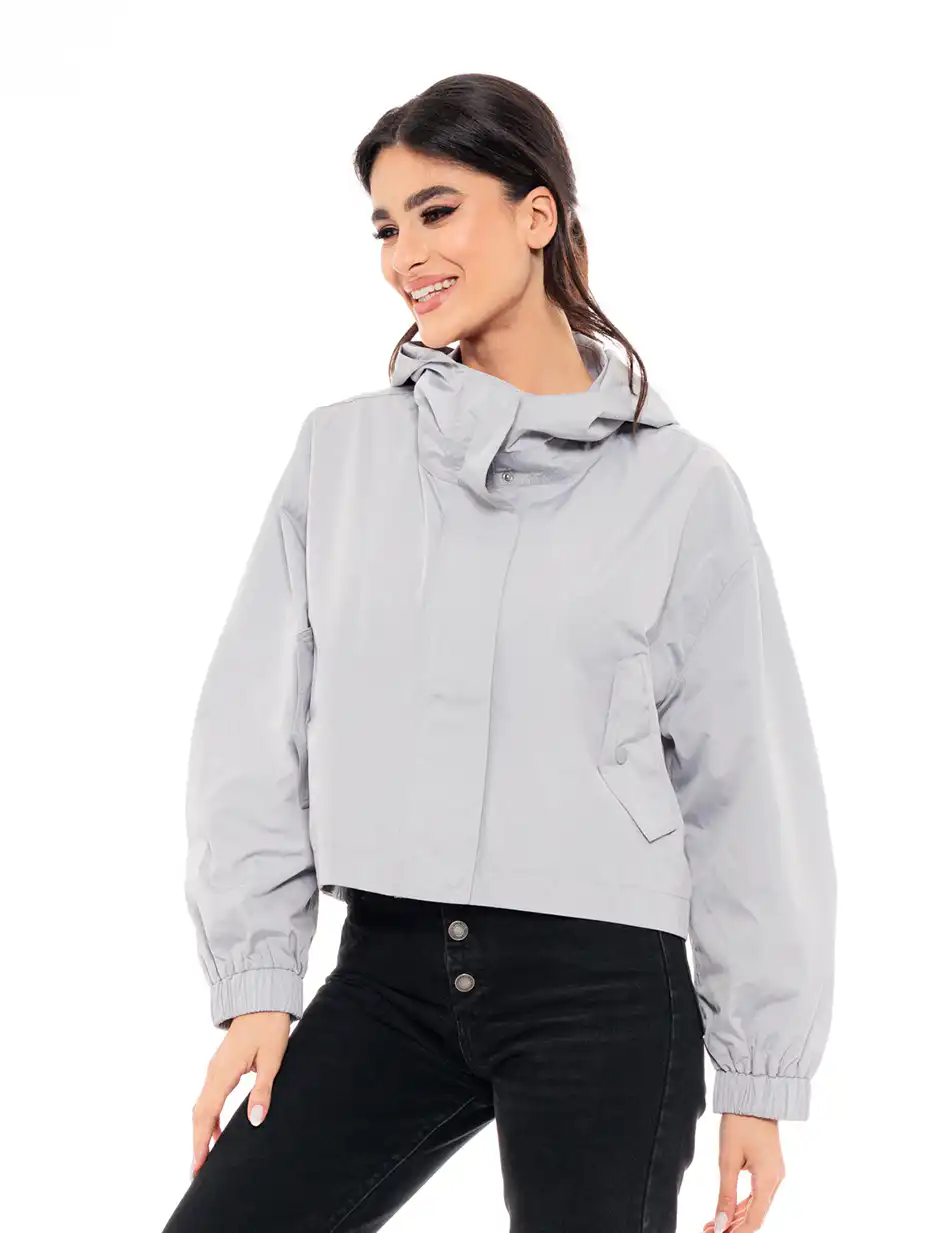 Biston fashion γυναικείο πανωφόρι με κουκούλα 49-101-017 LT GREY