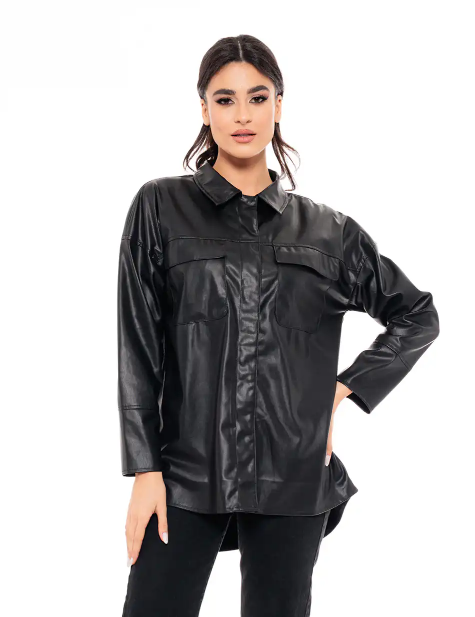 Biston fashion γυναικείο πανωφόρι από δερματίνη 49-101-021 BLACK