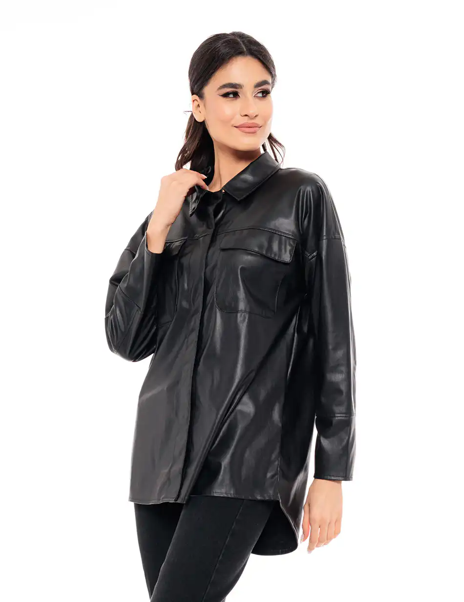 Biston fashion γυναικείο πανωφόρι από δερματίνη 49-101-021 BLACK