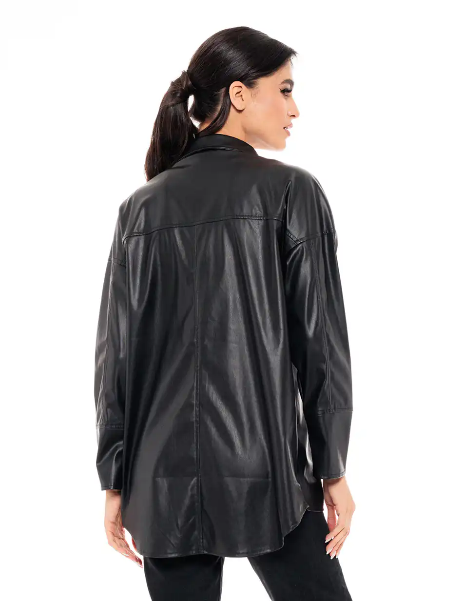 Biston fashion γυναικείο πανωφόρι από δερματίνη 49-101-021 BLACK