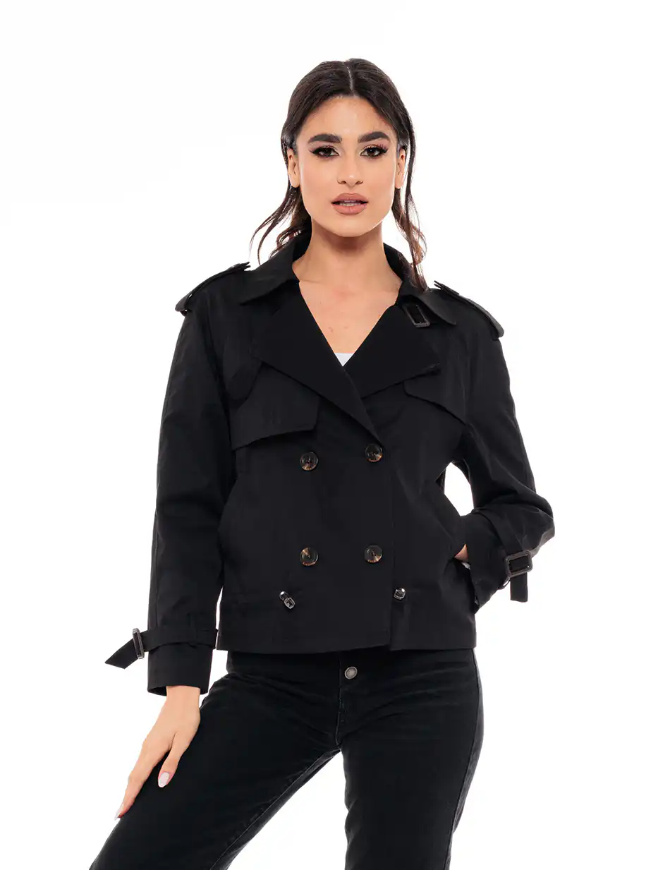 Biston fashion γυναικείο πανωφόρι με γιακά 49-101-023 BLACK