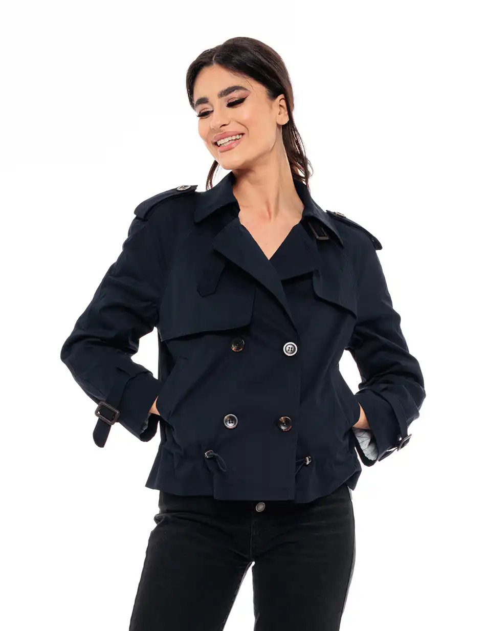 Biston fashion γυναικείο πανωφόρι με γιακά 49-101-023 NAVY