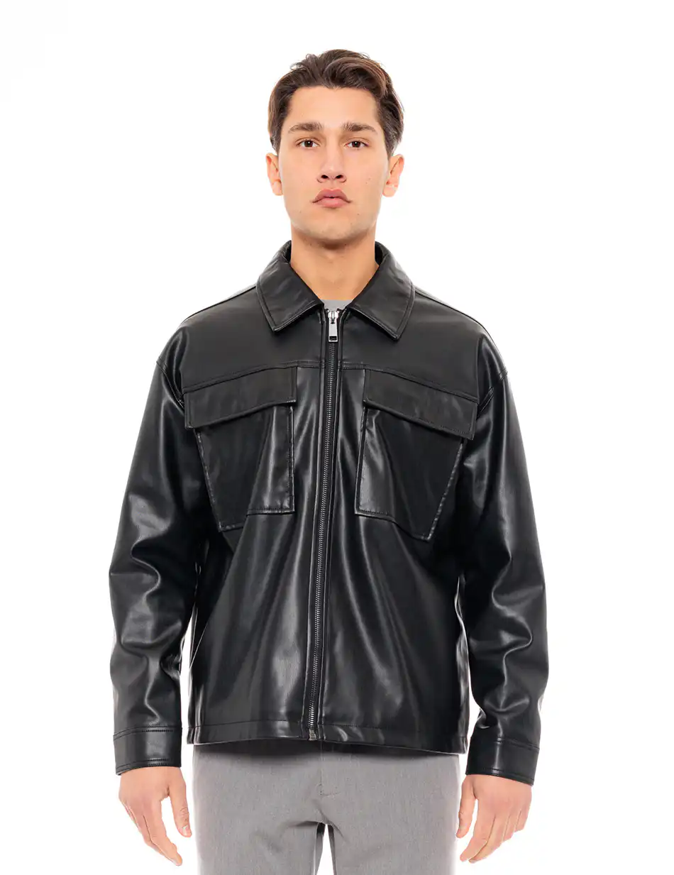 Biston fashion ανδρικό πανωφόρι από δερματίνη 49-201-001 BLACK