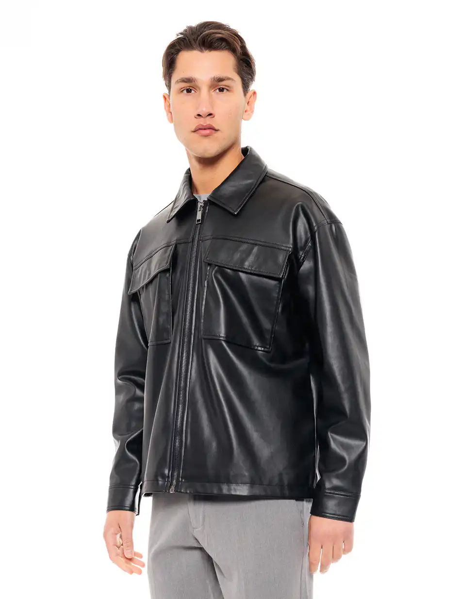 Biston fashion ανδρικό πανωφόρι από δερματίνη 49-201-001 BLACK