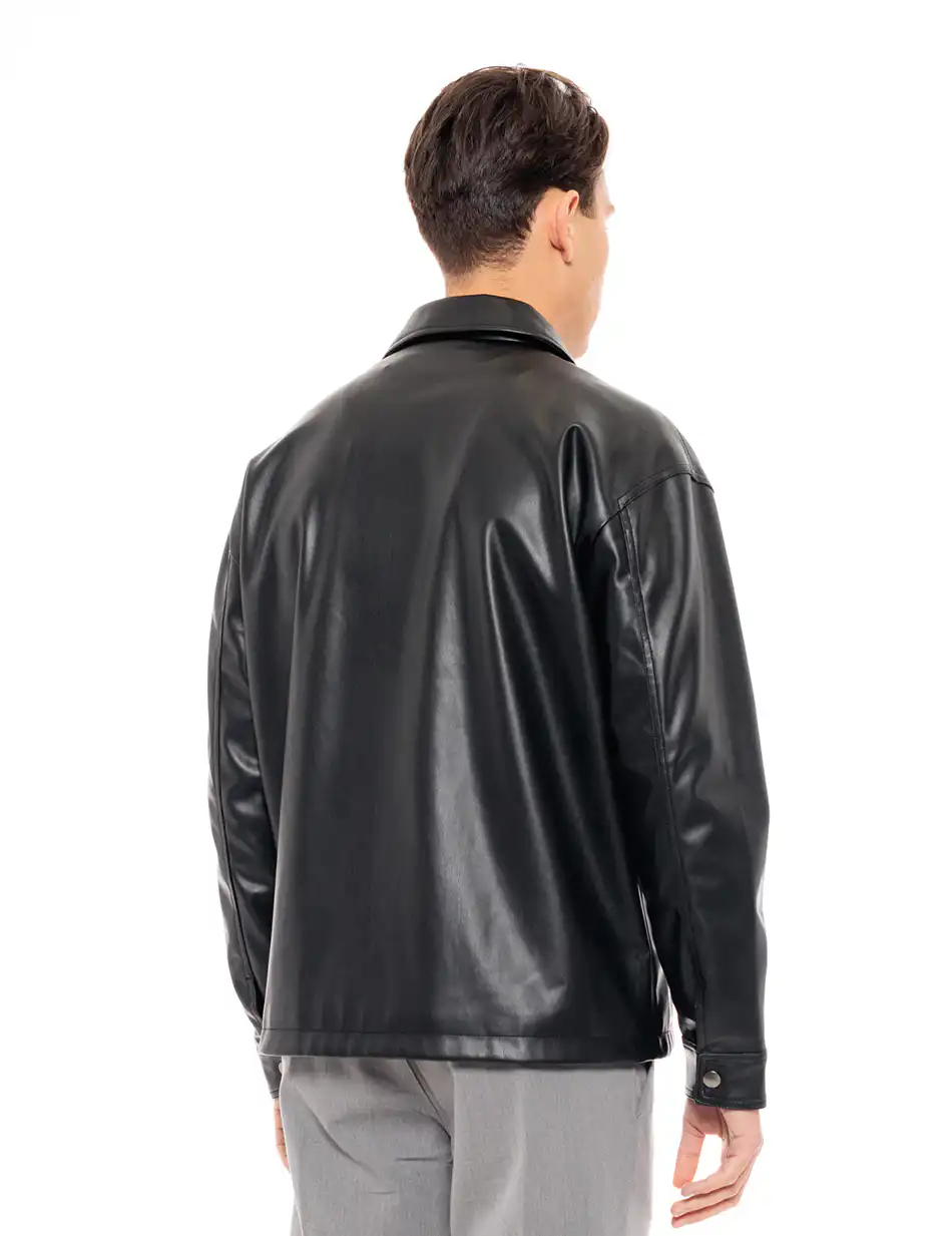 Biston fashion ανδρικό πανωφόρι από δερματίνη 49-201-001 BLACK