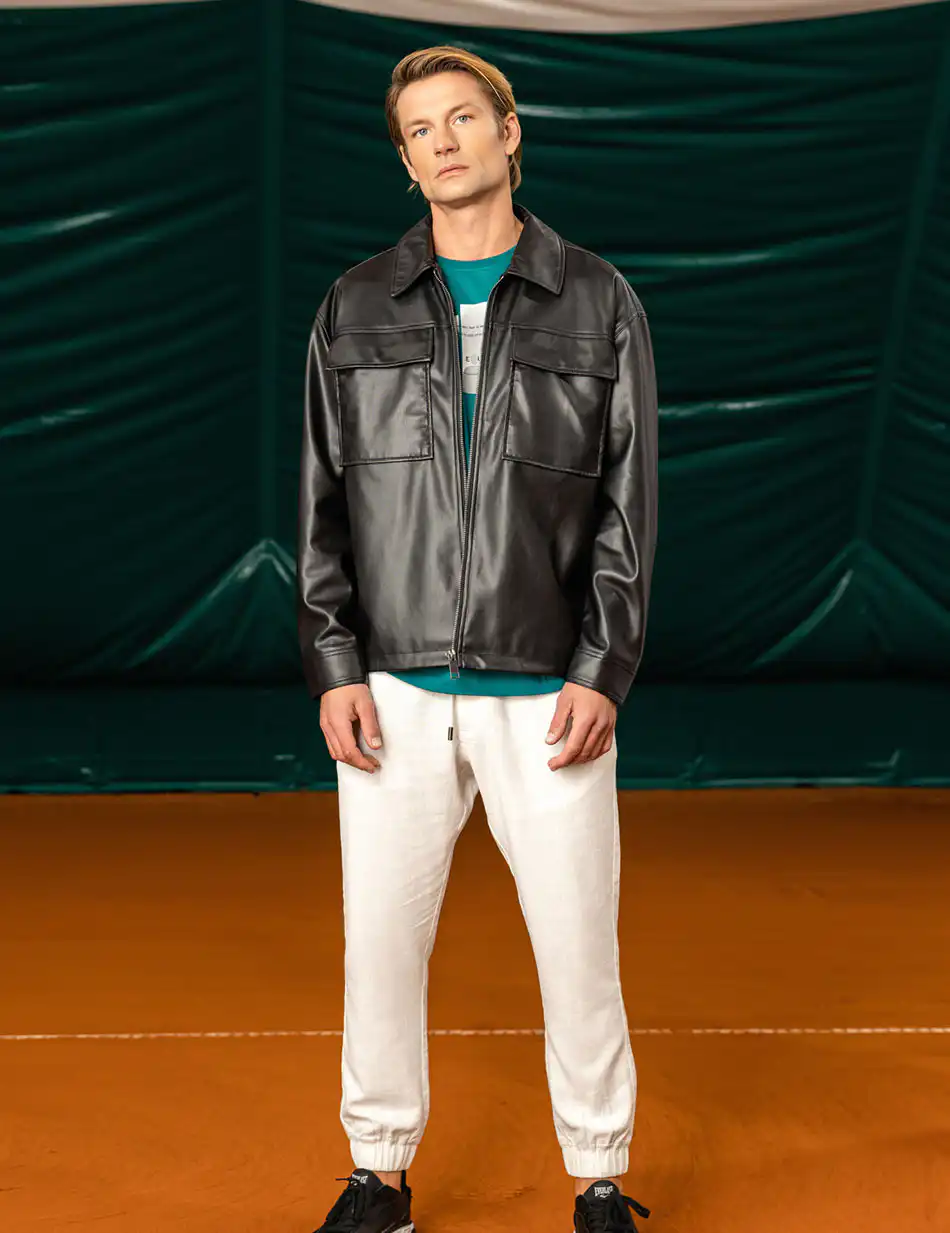 Biston fashion ανδρικό πανωφόρι από δερματίνη 49-201-001 BLACK