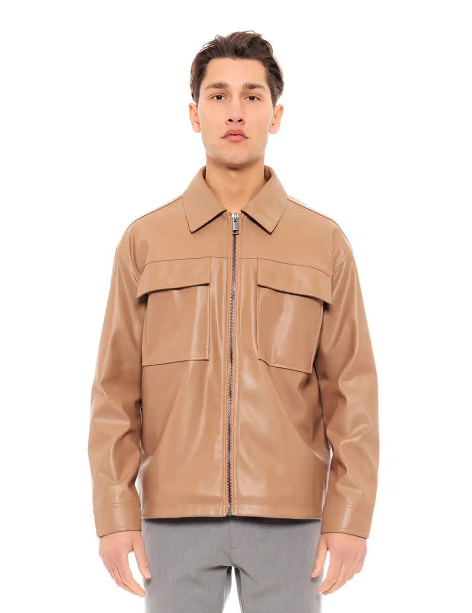 Biston fashion ανδρικό πανωφόρι από δερματίνη 49-201-001 CAMEL