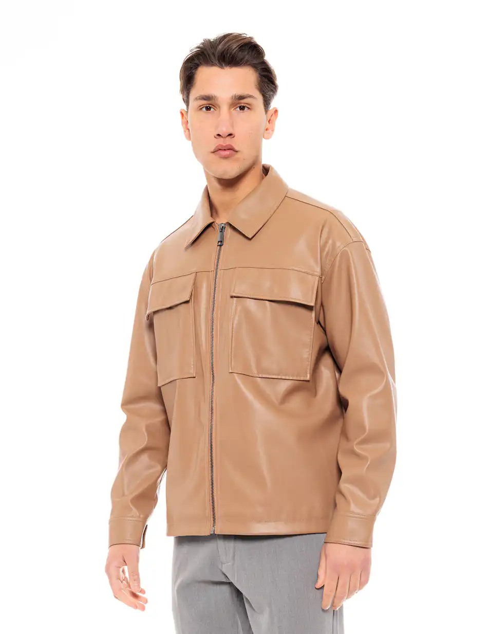 Biston fashion ανδρικό πανωφόρι από δερματίνη 49-201-001 CAMEL