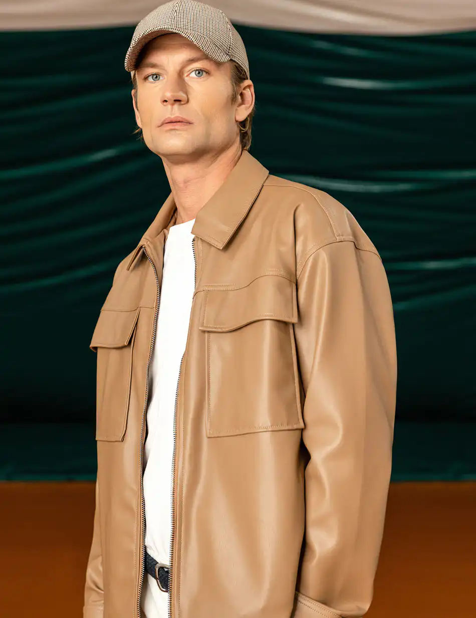 Biston fashion ανδρικό πανωφόρι από δερματίνη 49-201-001 CAMEL