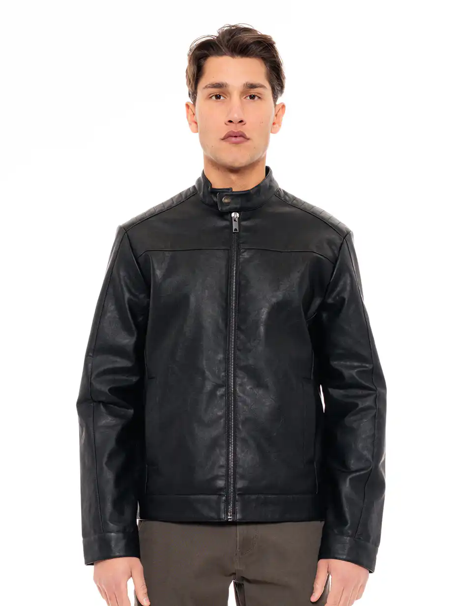 Splendid fashion ανδρικό πανωφόρι από δερματίνη 49-201-002 BLACK