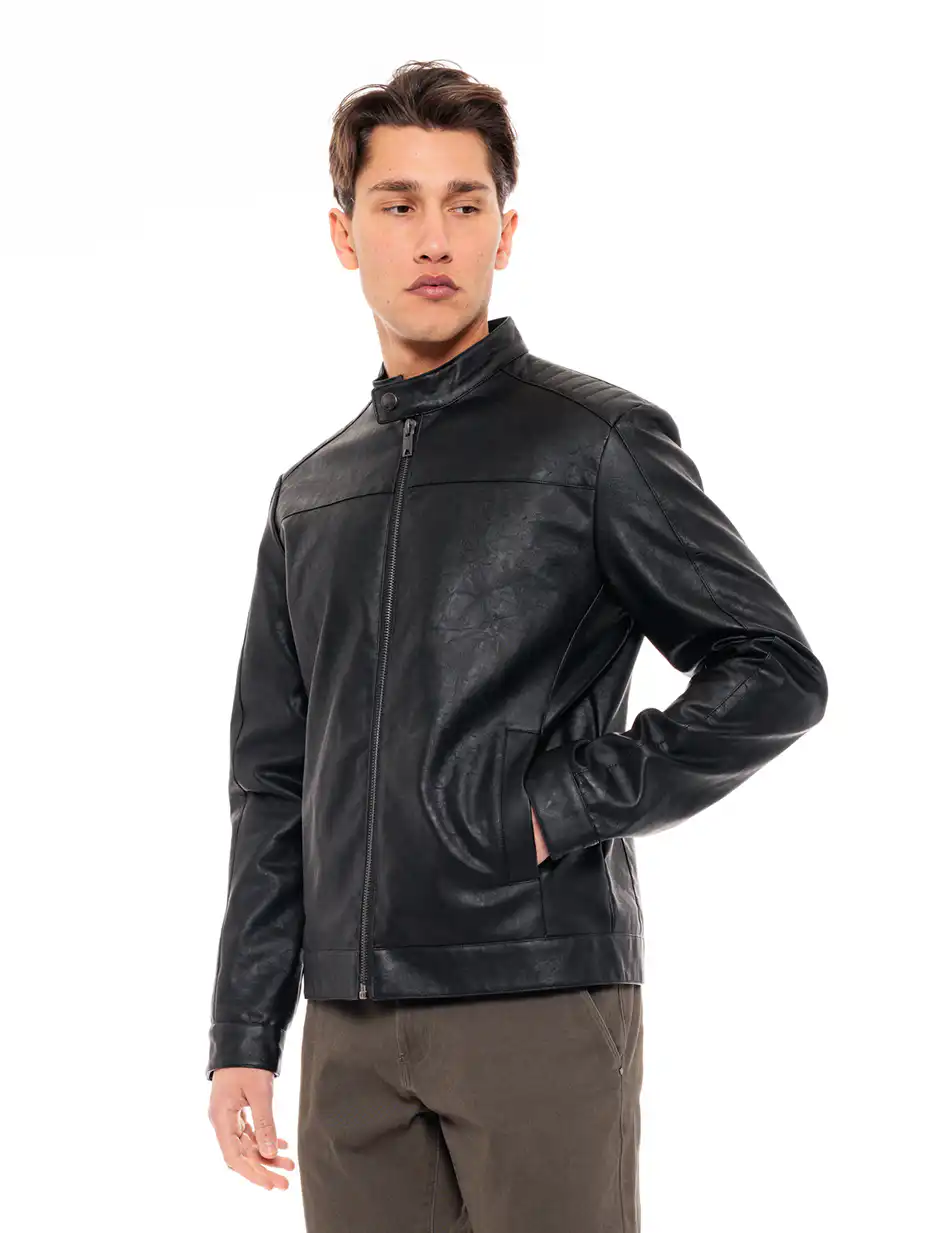 Splendid fashion ανδρικό πανωφόρι από δερματίνη 49-201-002 BLACK