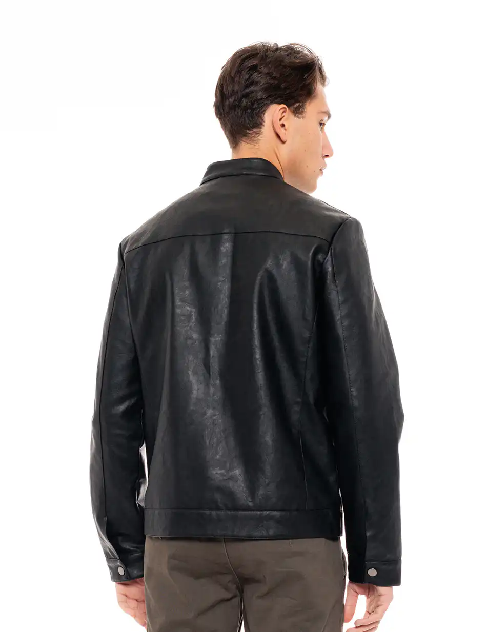 Splendid fashion ανδρικό πανωφόρι από δερματίνη 49-201-002 BLACK