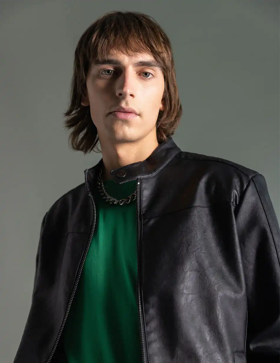 Splendid fashion ανδρικό πανωφόρι από δερματίνη 49-201-002 BLACK