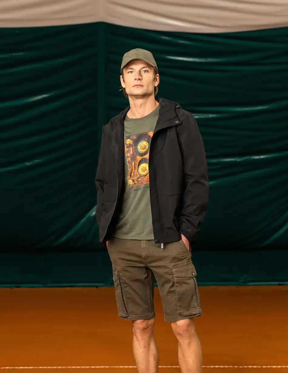 Biston fashion ανδρικό πανωφόρι με κουκούλα 49-201-017 BLACK