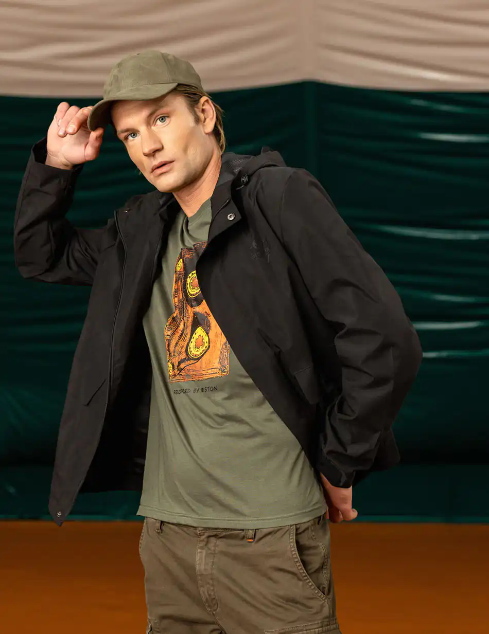 Biston fashion ανδρικό πανωφόρι με κουκούλα 49-201-017 BLACK