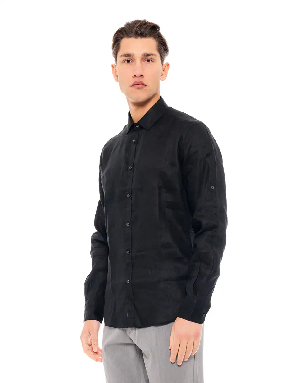Smart fashion ανδρικό λινό πουκάμισο 49-203-003 BLACK