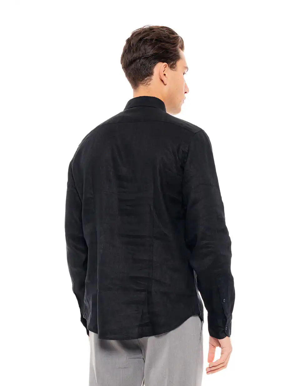 Smart fashion ανδρικό λινό πουκάμισο 49-203-003 BLACK