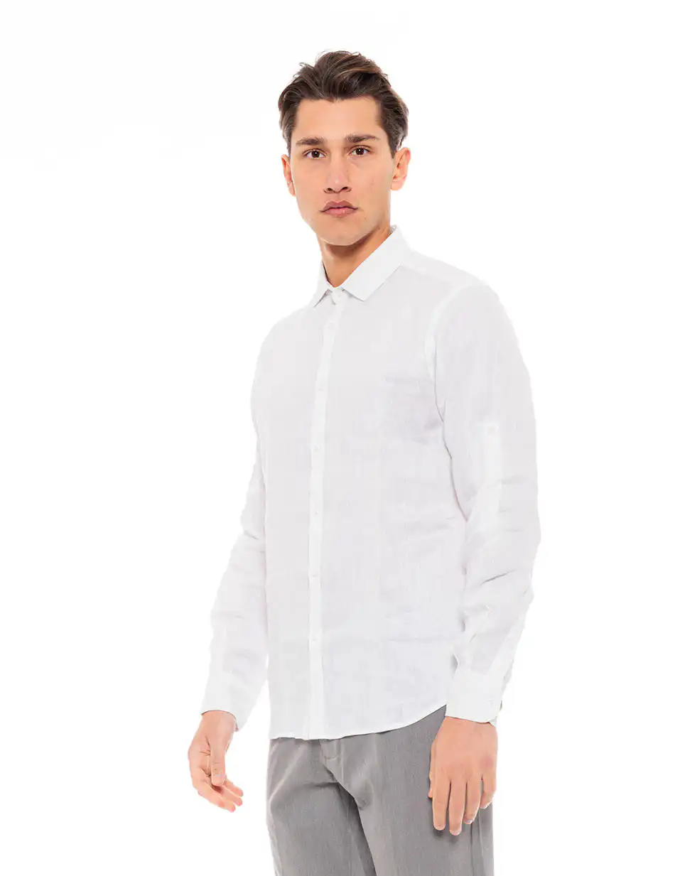 Smart fashion ανδρικό λινό πουκάμισο 49-203-003 WHITE