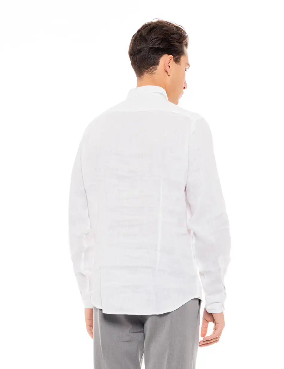 Smart fashion ανδρικό λινό πουκάμισο 49-203-003 WHITE