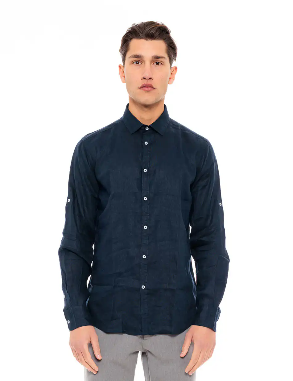 Smart fashion ανδρικό λινό πουκάμισο 49-203-003 NAVY