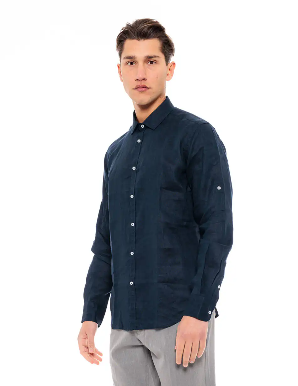 Smart fashion ανδρικό λινό πουκάμισο 49-203-003 NAVY