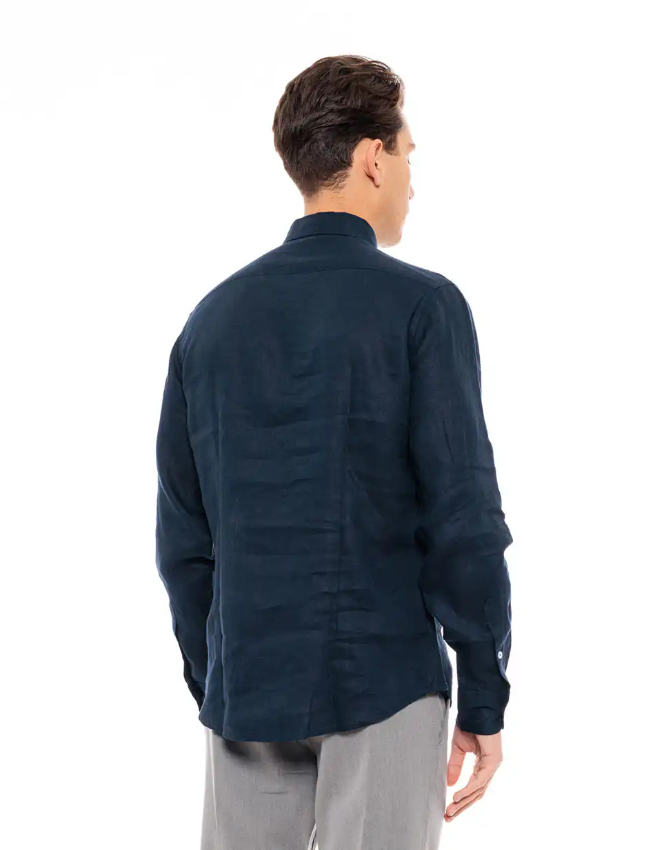 Smart fashion ανδρικό λινό πουκάμισο 49-203-003 NAVY