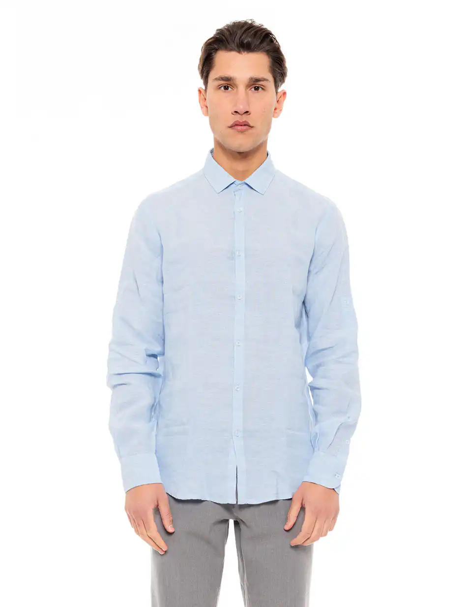 Smart fashion ανδρικό λινό πουκάμισο 49-203-003 SKY BLUE