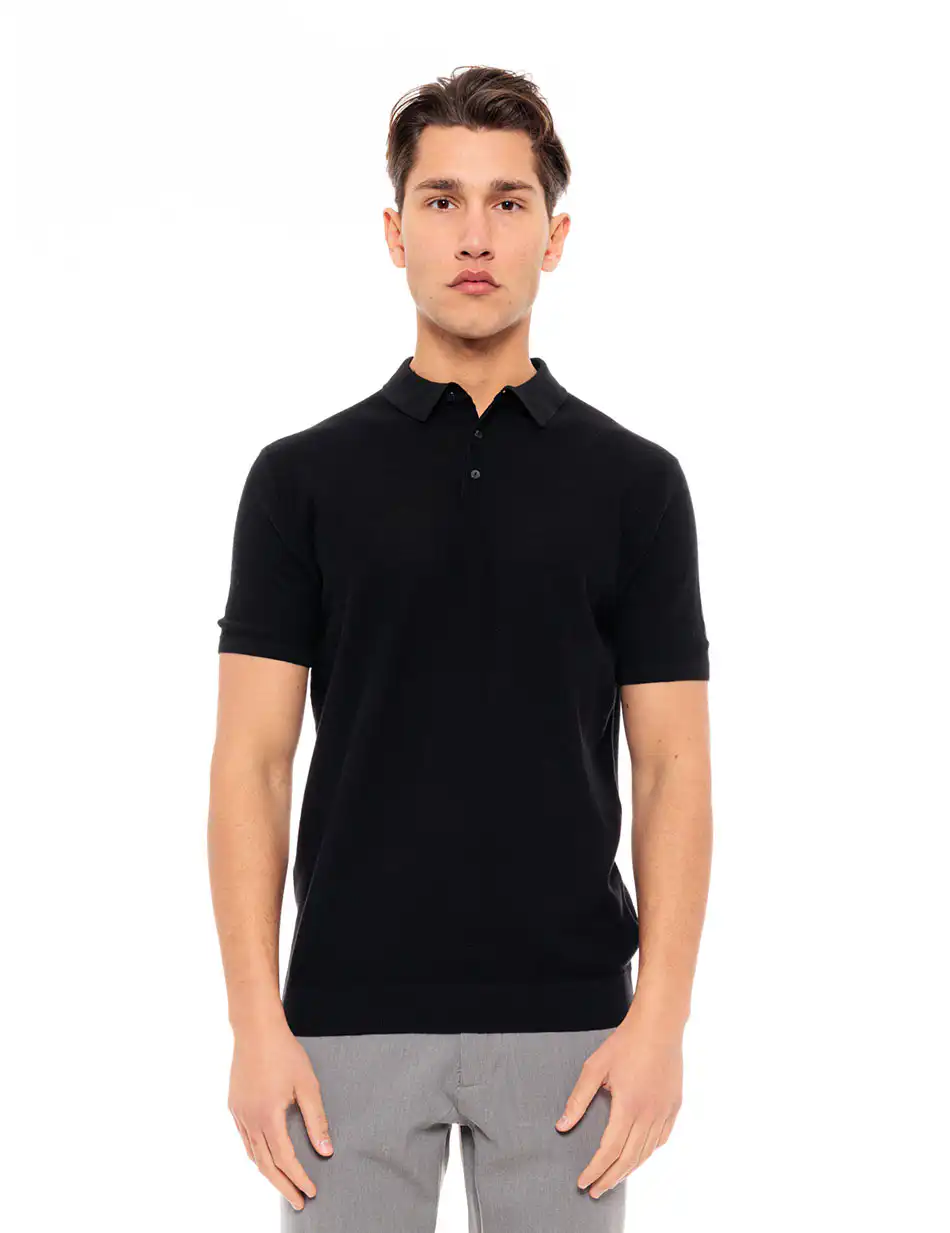 Smart fashion ανδρικό πλεκτό polo 49-206-075 BLACK
