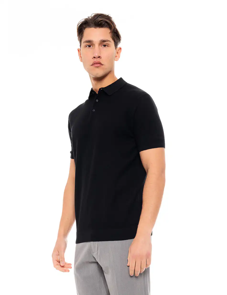 Smart fashion ανδρικό πλεκτό polo 49-206-075 BLACK