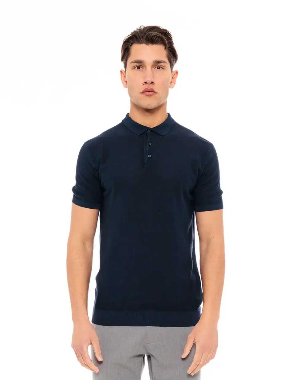 Smart fashion ανδρικό πλεκτό polo 49-206-075 NAVY