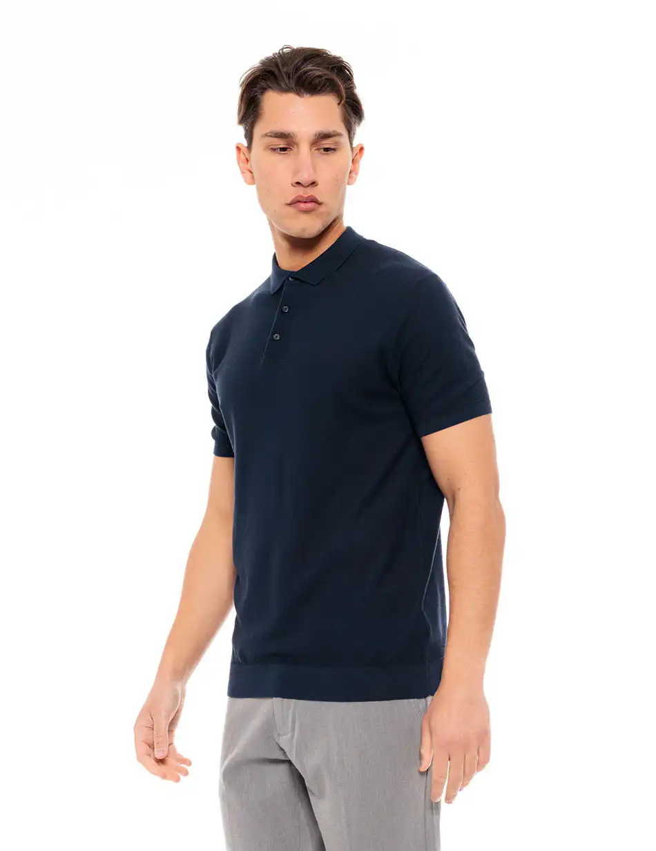 Smart fashion ανδρικό πλεκτό polo 49-206-075 NAVY
